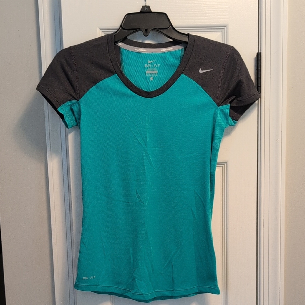Nike Women's Teal and Gray Dri-FIT Running Top Size XS